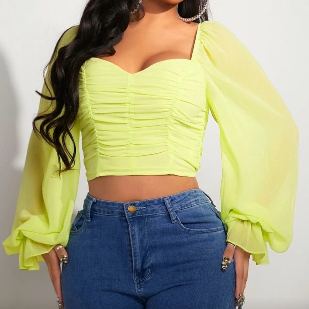 Women's Lime Green Ruched Top
